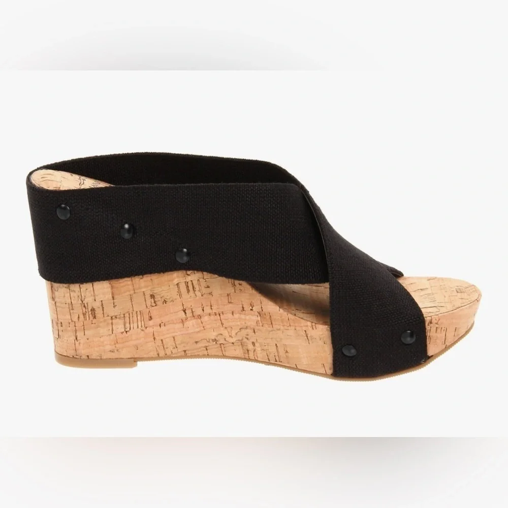 Lucky Brand  Black Strap Open Toe Cork  Wedge Heels size 7.5